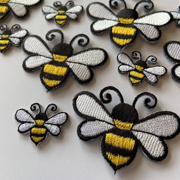 IRON ON PATCH One Tiny or Small Bee | 0.75"T x 1"W or 1.5"T x 2"W | Quality Iron On or Sew On Patch Appliqué