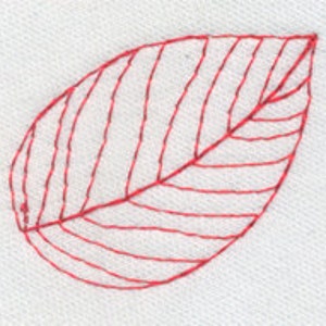 Peut inclure: Un motif de feuille brodé en rouge avec un motif de nervures détaillé.