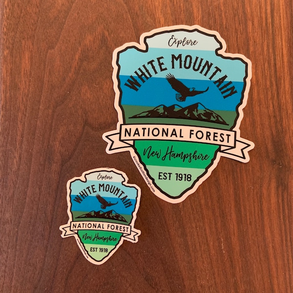 STICKER 1 White Mountain National Forest | Bald Eagle and Mountains | New Hampshire | Waterproof | Two Sizes | FREE Shipping