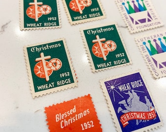 VINTAGE EPHEMERA Set of 11 Vintage Lutheran Wheat Ridge Foundation Christmas Stamp Stickers 1951, 1961, & 1952  | Free Shipping | USA