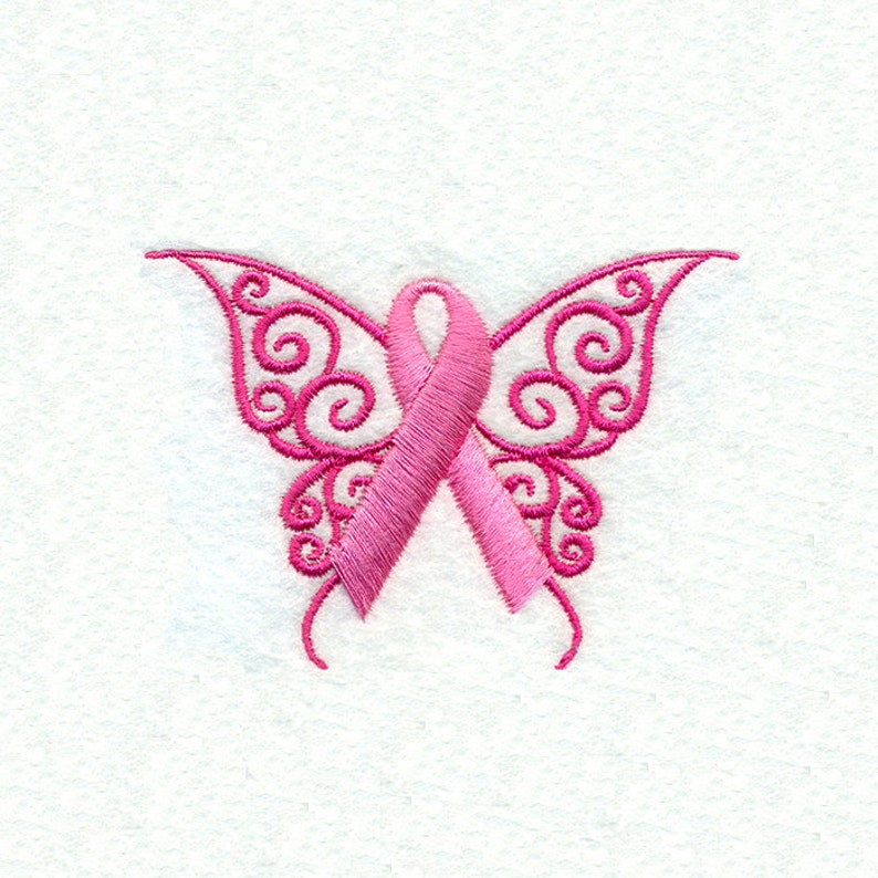 Embroidery pink breast cancer awareness ribbon butterfly  etsy