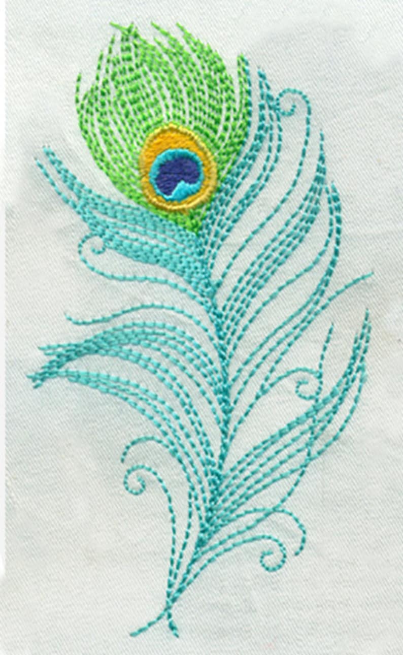 4T Large Sketchy Peacock Feather Embroidery Design Etsy