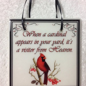 Memory Quote Tile &quot;When a cardinal appears....visitor from Heaven&quot; Custom Gift Memorial Sign