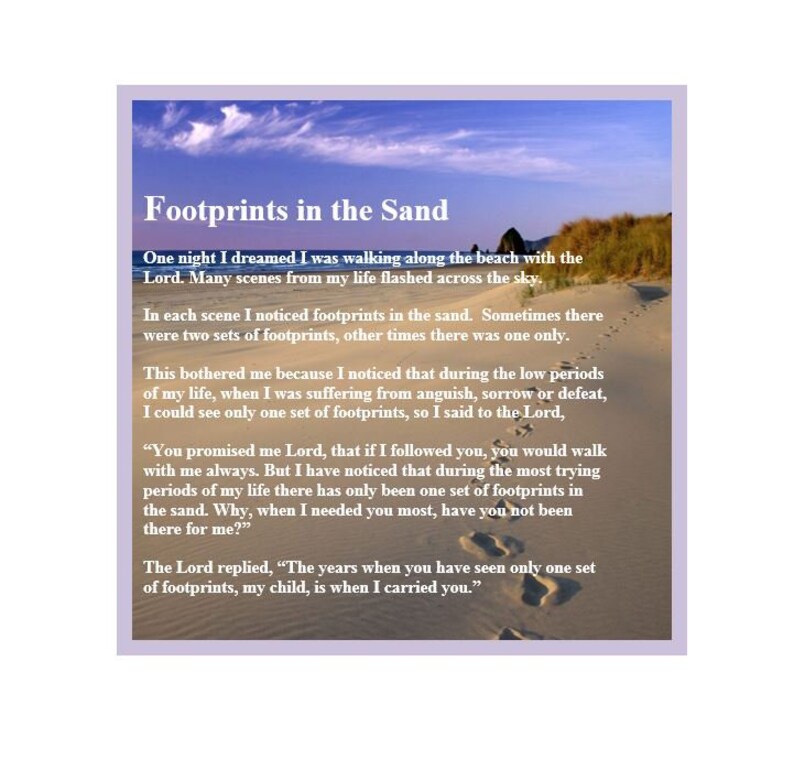 Footprints in the Sand / Footprints Poem / Inspirational Gift Etsy