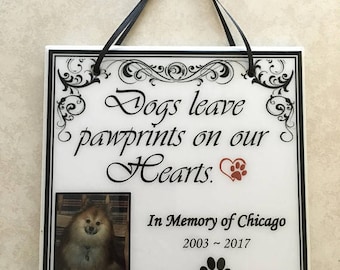 Pet Loss Gift Memorial Personalized Tile  'In Memory Of'   | Dogs Leave Pawprints on Our Hearts | Custom Pet / Dog / Cat / Horse