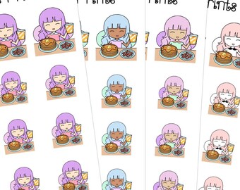 Fairies Pancakes Breakfast Food Hand Drawn Planner Stickers ( C49 S49 L49 B49)