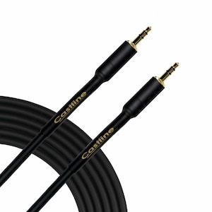 May include: A black audio cable with gold-plated 3.5mm stereo plugs. The cable is coiled and features the Castline brand name printed in gold on the cable.
