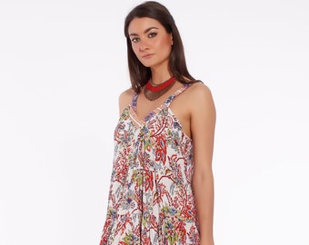 Colorful Floral Cotton Summer Dress for Women, Lightweight Boho Chic Short Dress, Soft Hand Block Printed, Elegant Spring Beach Outfit