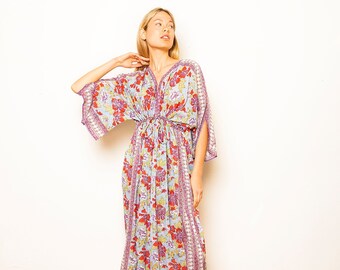 Indian kaftan in light cotton and floral print - 23mm015