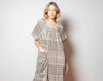 Light Indian Cotton Kaftan with Geometric Print - Boho Chic Summer Fashion - HANIMA013