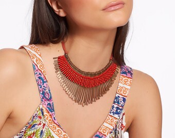 shell bead necklace with black and gold sahri thread Intertwined hematite
