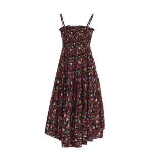 Black Cotton Summer Dress – Light Voile with Multicolor Geometric Print, Smocked Bodice, 50s Style, Adjustable Straps,