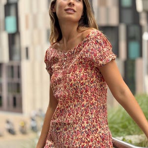 Indian Cotton Blouse Shirt – Hand Block Print Floral Top, Short Sleeve Boho Chic Summer Blouse, Handmade Sustainable Women Clothing