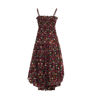 Black Cotton Summer Dress – Light Voile with Multicolor Geometric Print, Smocked Bodice, 50s Style, Adjustable Straps,