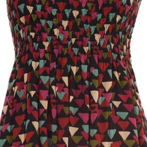 Black Cotton Summer Dress – Light Voile with Multicolor Geometric Print, Smocked Bodice, 50s Style, Adjustable Straps,