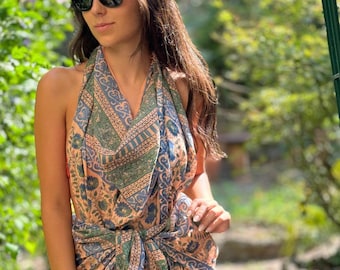 Hand Block Print Cotton Sarong: Pink Floral Beach Wrap, Scarf