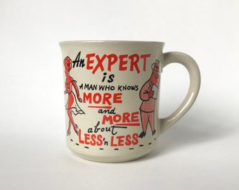 Cream Colored Mug with Black and Orange Illustration / Typography // Vintage Humorous Coffee Cup