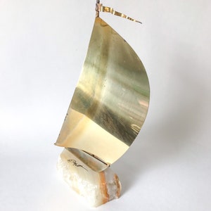 Brass-Plated Metal & Onyx DeMott Sailboat Sculpture // Vintage 1970s and 1980s Art image 3