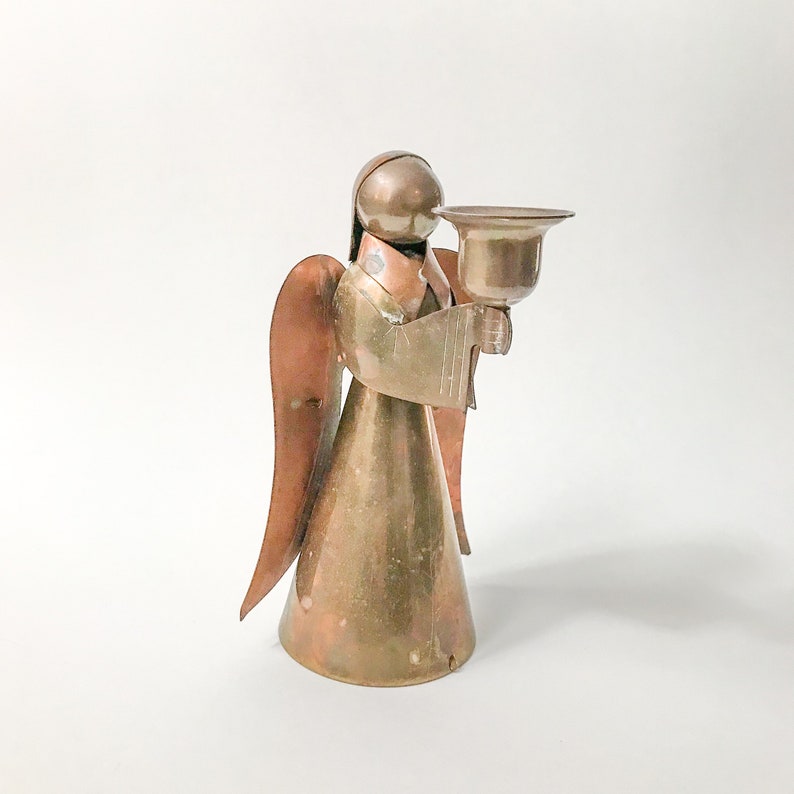 Brass & Copper Angel Candleholder // Vintage Holiday Decor image 2