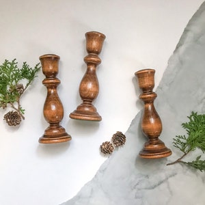 Turned Wood Candleholders - Set of 3 // Vintage Candlestick Collection