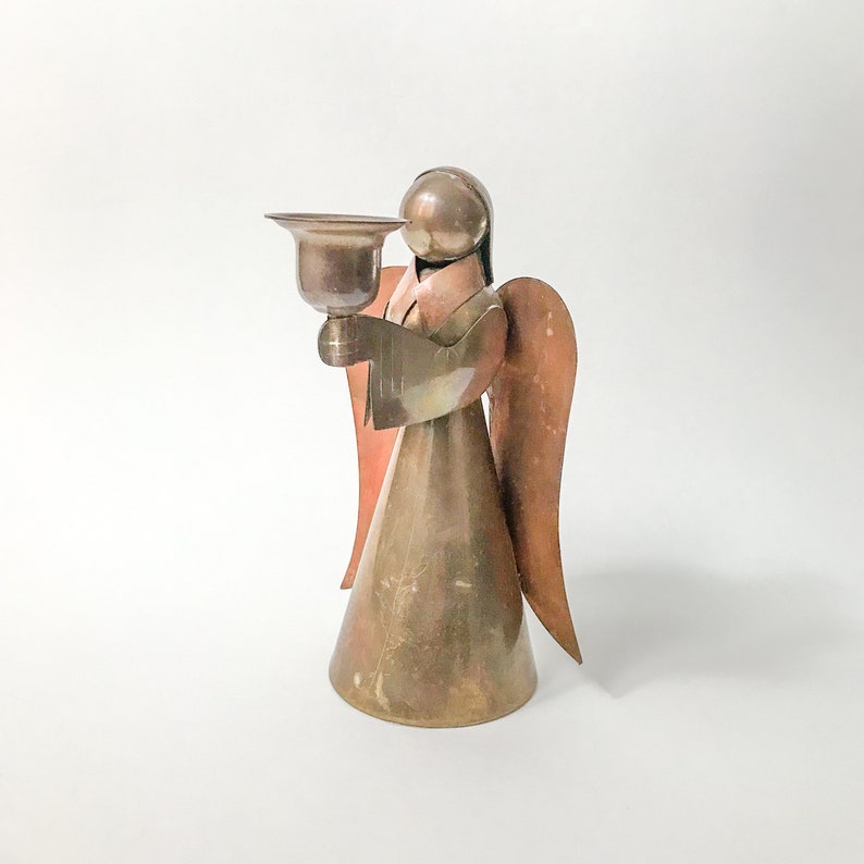 Brass & Copper Angel Candleholder // Vintage Holiday Decor image 4
