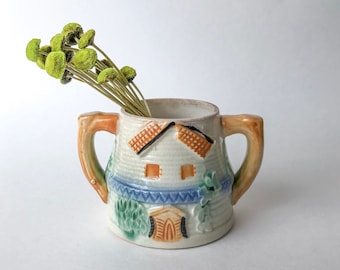 Windmill Sugar Bowl with Handles // Repurposed Planter or Bud Vase