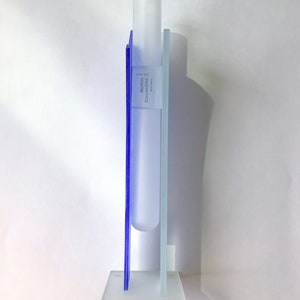 Postmodern Morin Choinière Frosted Glass Vase // Abstract Geometric Blue & White Glass Vase image 6