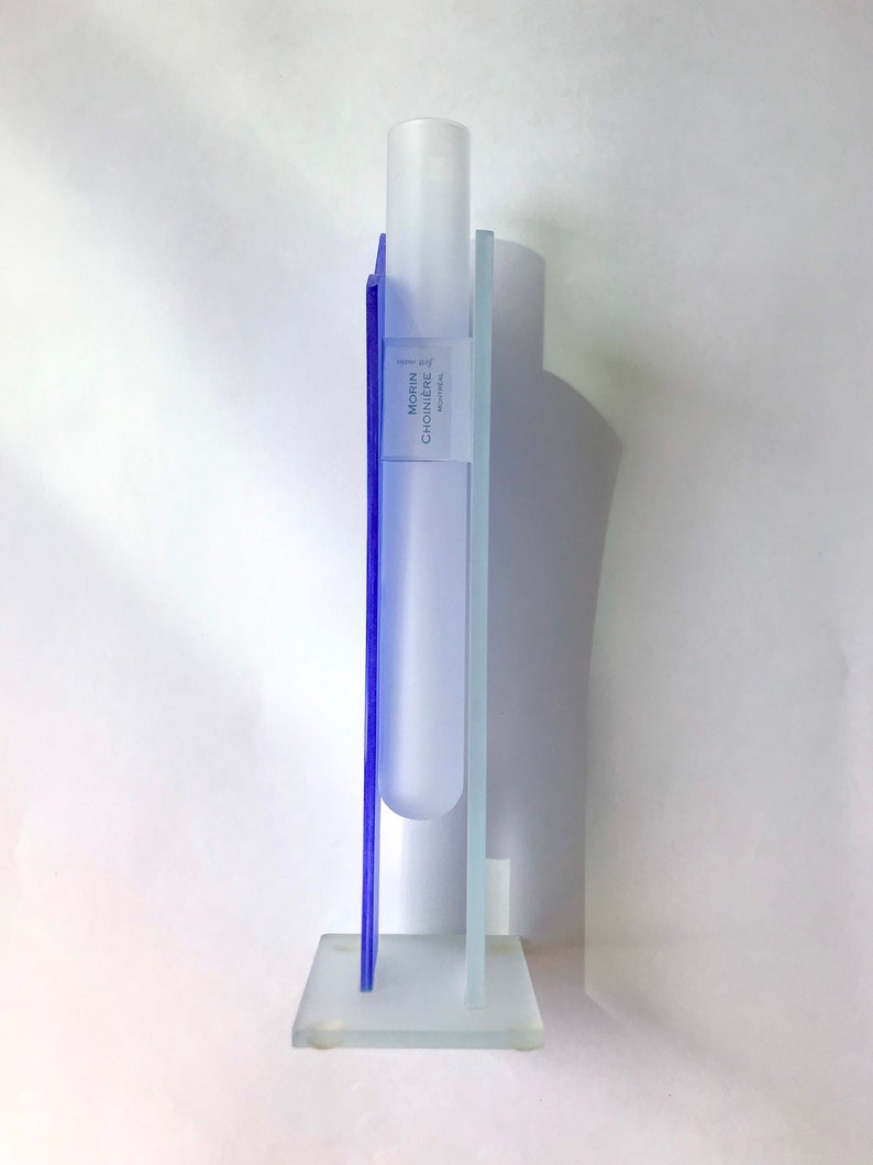 Postmodern Morin Choinière Frosted Glass Vase // Abstract Geometric Blue & White Glass Vase image 6