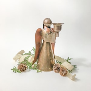 Brass & Copper Angel Candleholder // Vintage Holiday Decor image 1