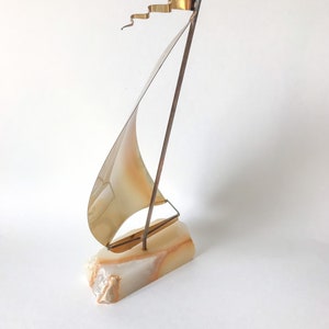 Brass-Plated Metal & Onyx DeMott Sailboat Sculpture // Vintage 1970s and 1980s Art image 4