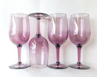 Amethyst Wine Glasses - Set of 4 // Vintage Purple MCM Wine Glass Set