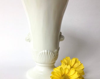 Art Deco Shell Motif Custard Glass Vase