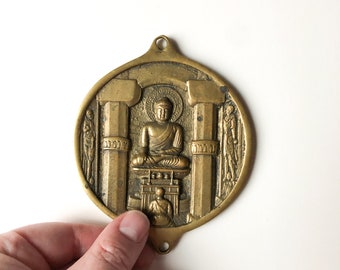 Vintage Brass Buddha Medallion Wall Hanging