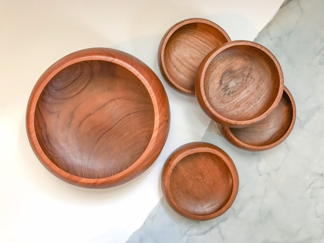 Teak Salad Bowl Set of 5 // Genuine Teak good Wood Bowls Etsy