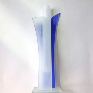 Postmodern Morin Choinière Frosted Glass Vase // Abstract Geometric Blue & White Glass Vase image 5