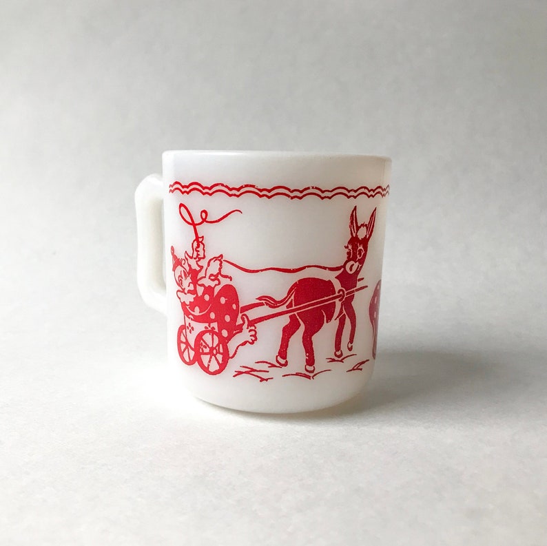 Vintage Milk Glass Circus Mug // Vintage Hazel Atlas Circus Clown & Animal Scene Cup image 5