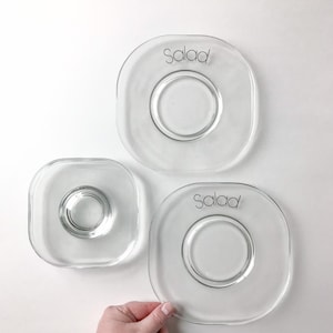 Rounded Square Salad & Dessert Plates with Typographic Print - Set of 4 // Minimalist Italian Plates