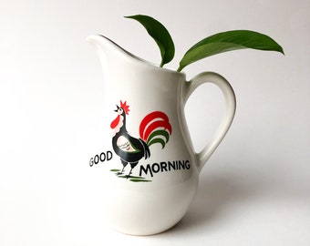 Vintage “Good Morning” Rooster Pitcher / Creamer / Repurposed Vase