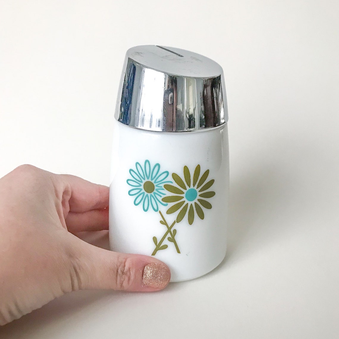 White Milk Glass Sugar Dispenser with Floral Design Etsy