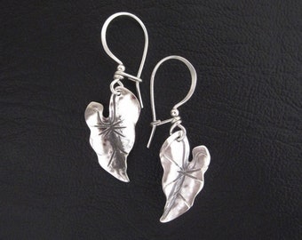 Taro Leaf Earrings, Dangle Earrings, Silver Dangle Earrings, Silver Leaf Earrings, Lightweight Earrings, Small Earrings, Gifts for Her.