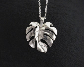 Monstera Leaf Necklace, Silver Leaf Necklace, Monstera Pendant, Nature Jewelry, Tropical Leaf Necklace, Botanical Art, Made in Hawaii