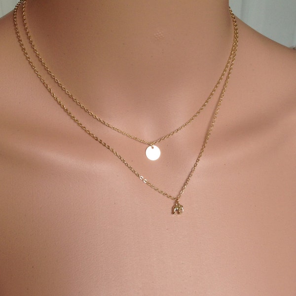 SALE! Gold elephant initial necklace set//layering necklaces//initial necklace//gold necklaces//dainty necklace//elephant necklaces