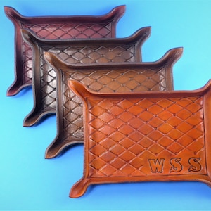 Monogrammed Valet Tray. Personalized Leather Catchall. Engraved Leather Valet. Large Leather Valet Tray. Desk Catchall. 3rd Anniversary.