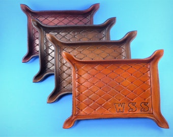 Personalized Leather Valet Tray - Quilted Desk Organizer - Custom Engraved Catch All