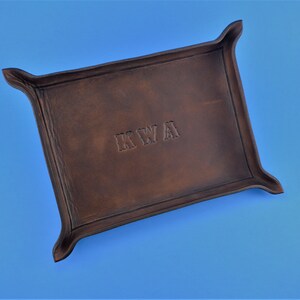 Monogrammed Valet Tray. Personalized Leather Catchall. Engraved Leather Valet. Desk Organizer. Leather Valet Tray.Desk Catchall.Valet Gift. image 3