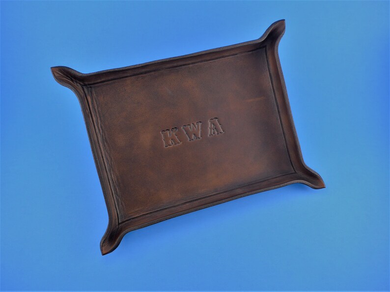 Monogrammed Valet Tray. Personalized Leather Catchall. Engraved Leather Valet. Desk Organizer. Leather Valet Tray.Desk Catchall.Valet Gift. image 3
