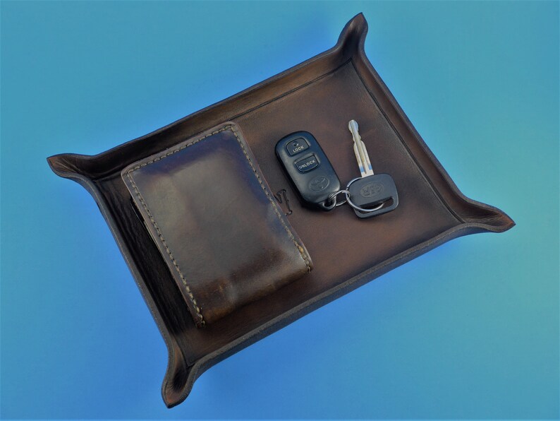 Monogrammed Valet Tray. Personalized Leather Catchall. Engraved Leather Valet. Desk Organizer. Leather Valet Tray.Desk Catchall.Valet Gift. image 4