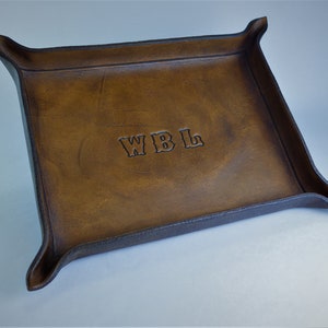 Monogrammed Valet Tray. Personalized Leather Catchall. Engraved Leather Valet. Desk Organizer. Leather Valet Tray.Desk Catchall.Valet Gift. image 1