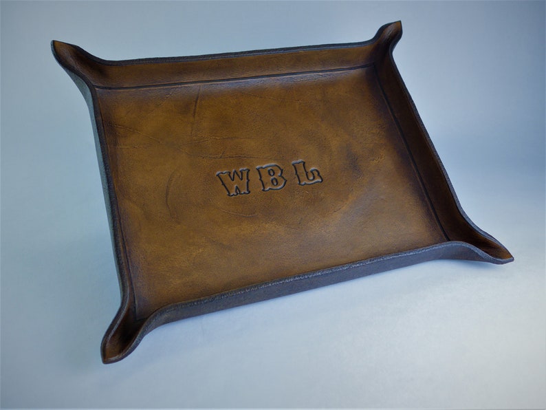 Monogrammed Valet Tray. Personalized Leather Catchall. Engraved Leather Valet. Desk Organizer. Leather Valet Tray.Desk Catchall.Valet Gift. image 1