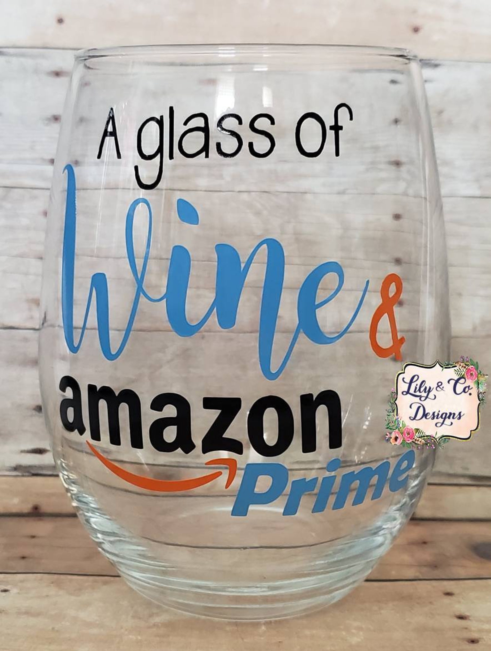 A Glass of Wine & Amazon Prime Stemless Wine Glass Etsy